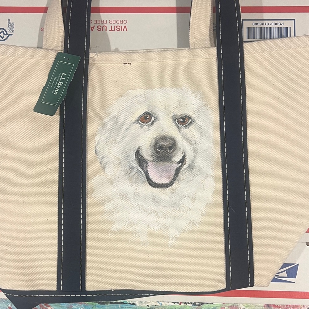 L.L. Bean boat and tote bag custom painted with your pet from your photo